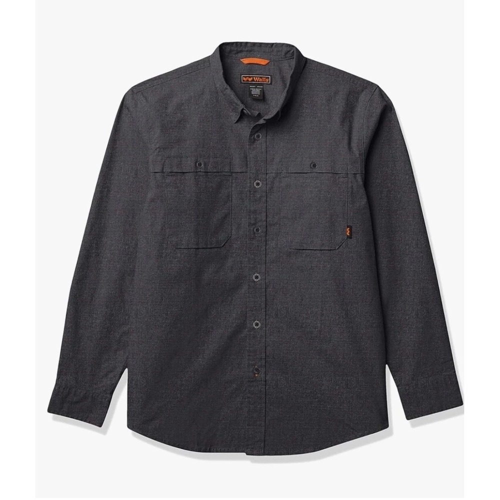 Walls Mens Dark Gray Long Sleeve Button Up Shirt Relaxed Fit Pockets Work Size M